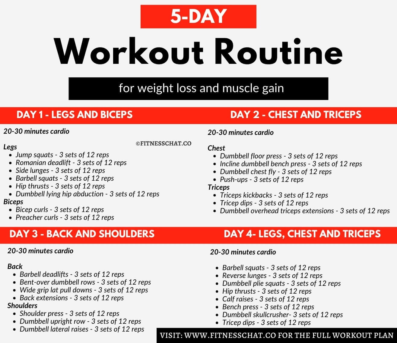5-Day Workout Routine for Weight Loss and Muscle Gain