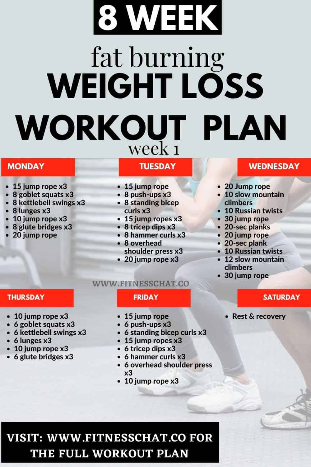 Full body 8-Week Weight Loss Exercise Plan week 1