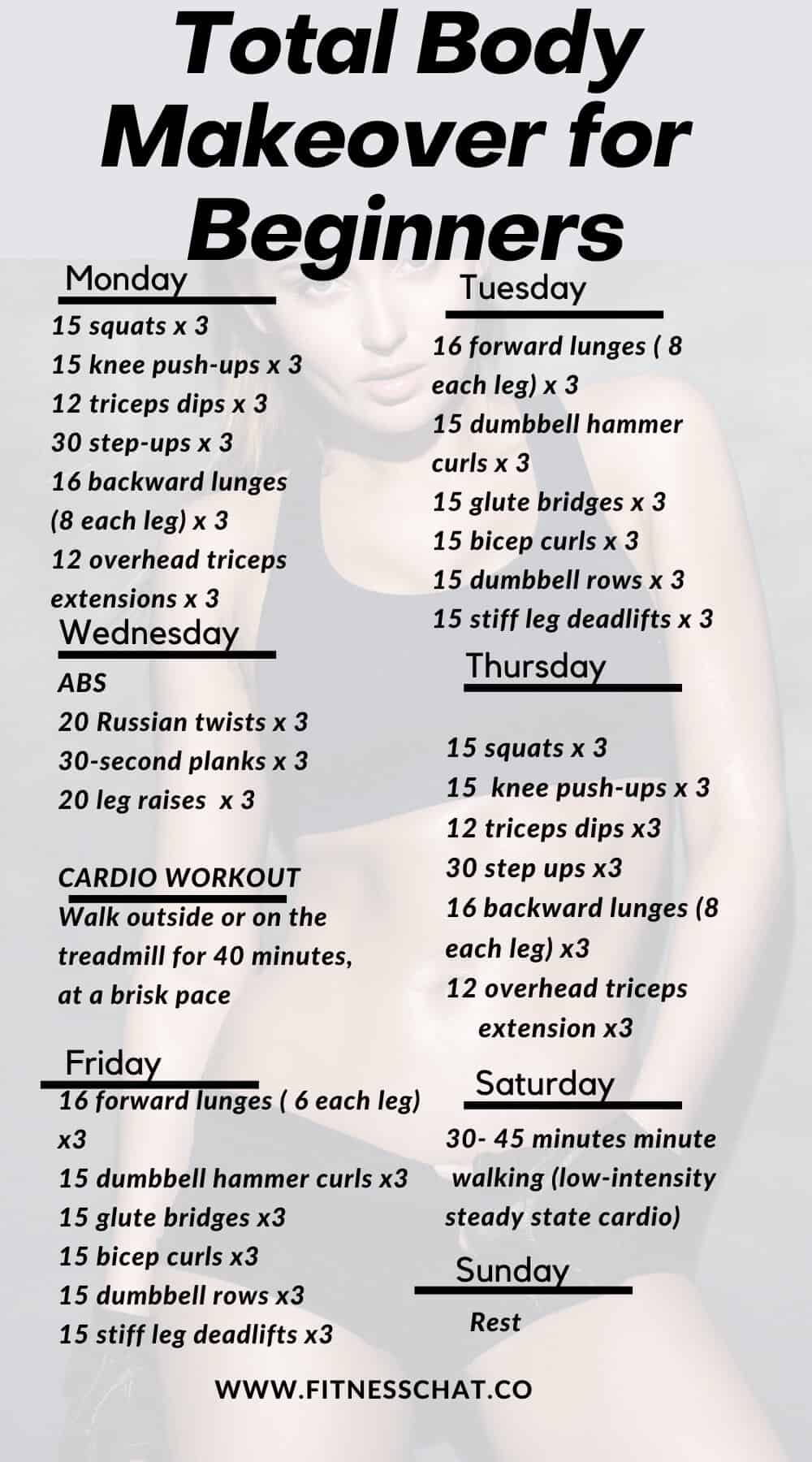 home workout plan for beginners- total body makeover for beginners