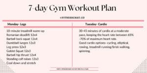 7-day gym workout plan by Suzy