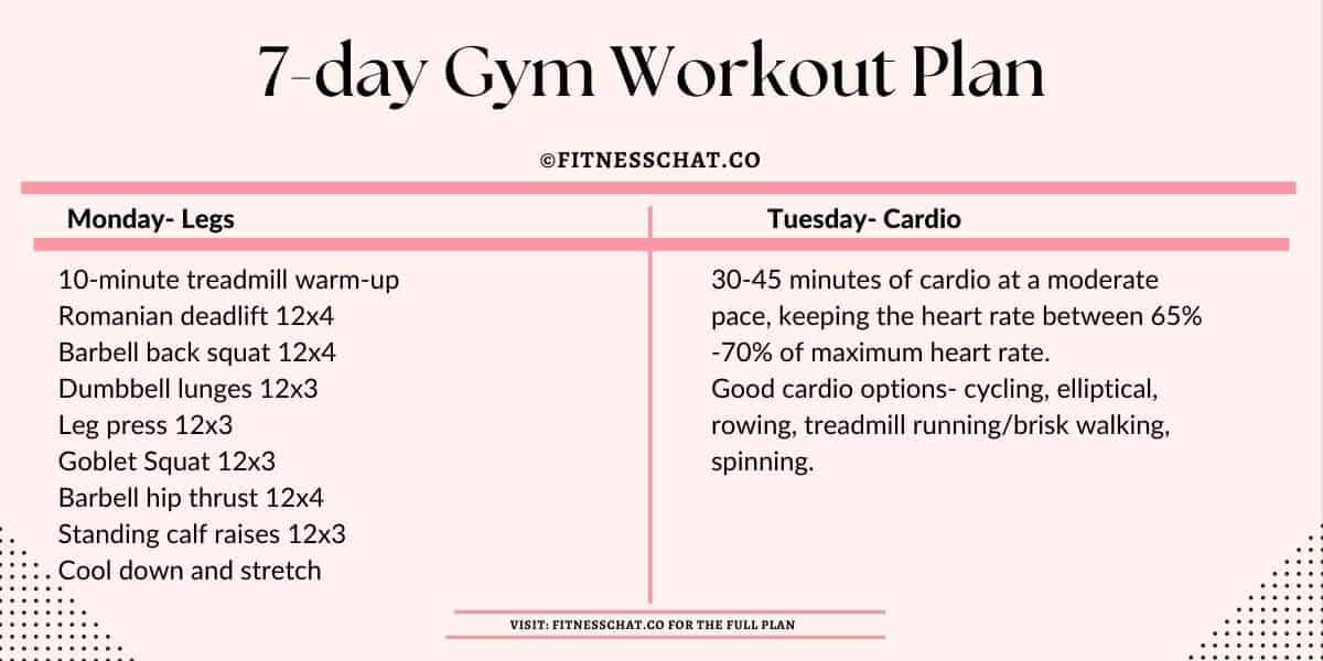 7-day gym workout plan by Suzy