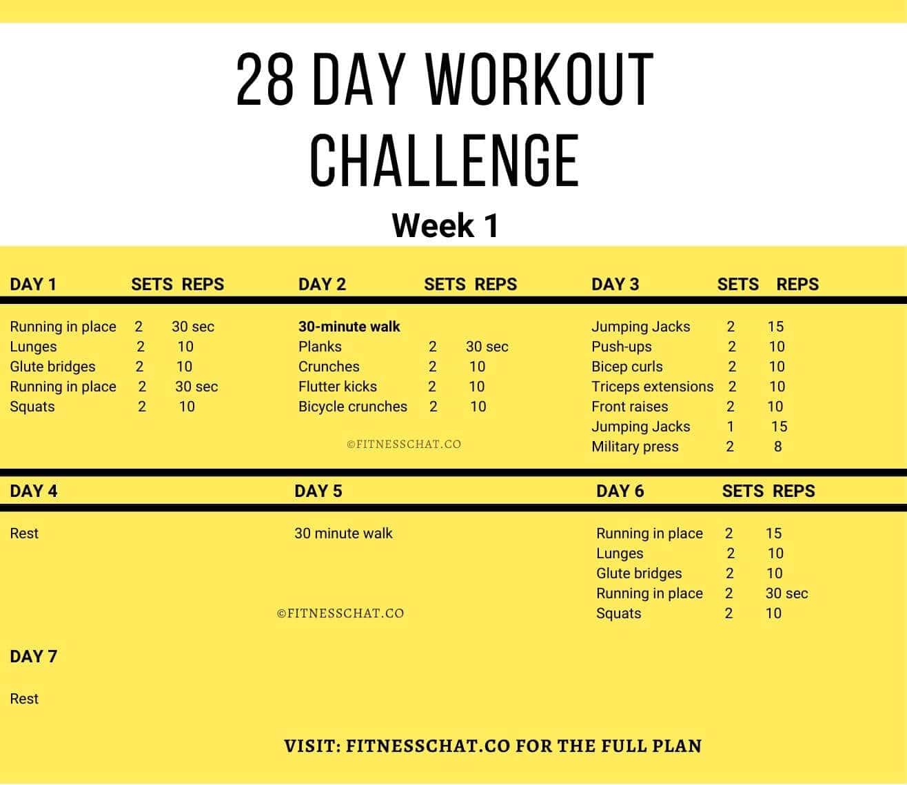 28 day workout challenge day week 1 